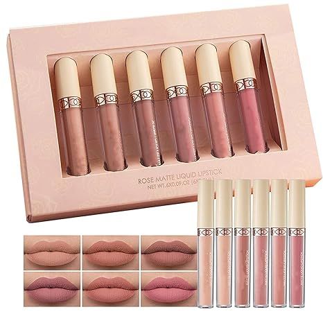 6 Nude Colors Velvet Matte Liquid Lip Gloss Set, Long Lasting and Waterproof Brown Lip Stain Make... | Amazon (US)