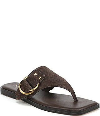 Franco Sarto Mavie Suede Square Toe Thong Flat Sandals - 9 | Dillard's