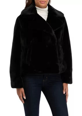 Crown & Ivy Women's Faux Fur Jacket, Black, Medium | Belk