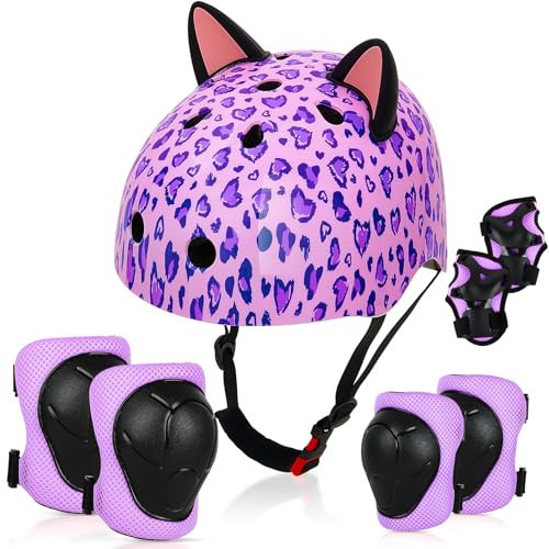Kids Helmet, Bike Helmets for Kids 8-14 with Knee Pads and Elbow Pads Wrist Guards, Adjustable Youth Girls Bike Helmet with DIY Cat Ears Skateboard Helmet for Scooter Skating Cycling | Amazon (US)