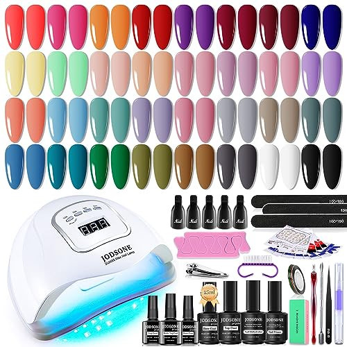 JODSONE Gel Nail Polish Kit with U V Light 32 Colors Gel Polish Nail Kit 4 Bottles of 15ML Nail Dehydrator Nail Primer Base Coat Top Coat Glossy Surface Quick Drying Durable | Amazon (US)