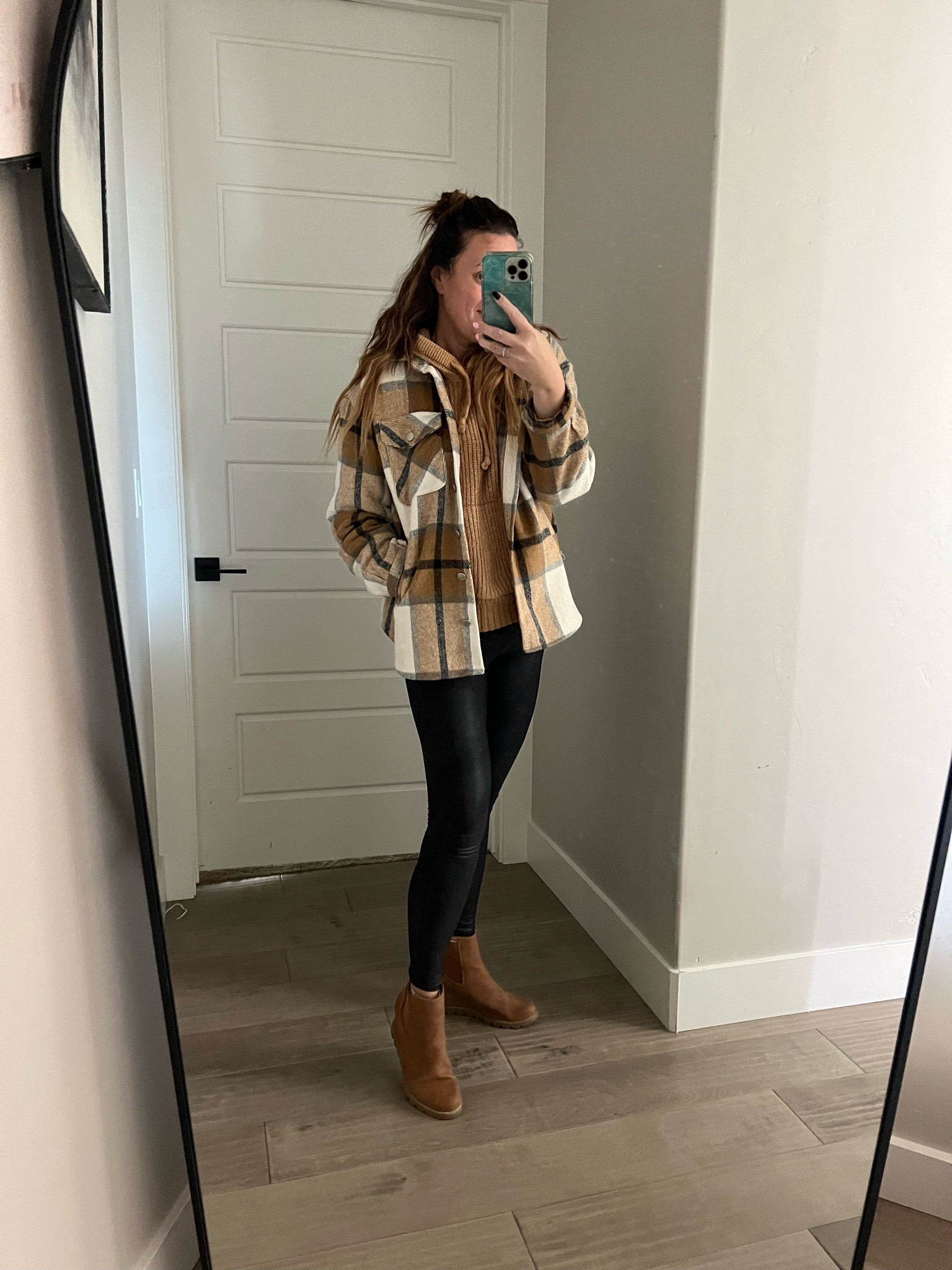 Autumn leaves and cozy vibes! Over here, dealing with the chilly weather in my comfy layers 👑🍂 Peep my top Fall outfit pick: a snugly chunky sweater from Aerie teamed with a pair of Spanx faux leather leggings that are as comfortable as they look sleek! 🙌 And let's not forget this oversized Amazon Fashion plaid shacket (shirt + jacket, for those of you not in the 'shnow' 🤣) and these chic wedge booties from Target that are absolute game-changers in my autumn wardrobe! And of course, the crowning jewel, my half-up, half-down 'do for that effortless chic look. Goodbye, chilly days; hello, stylish stays! Because budget fashion doesn't mean we compromise on style, right ladies? 💃💼🧡 #falloutfit #fallinspo #targetstyle #HeyRandiFashion

#LTKmidsize #LTKover40 #LTKstyletip