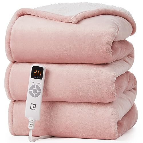EHEYCIGA Heated Blanket Electric Blanket Twin - Heating Blanket with 5 Heating Levels & 10 Hours Auto Off, Soft Cozy Sherpa Washable Blanket with Fast Heating, 62 x 84 Inches, Pink | Amazon (US)