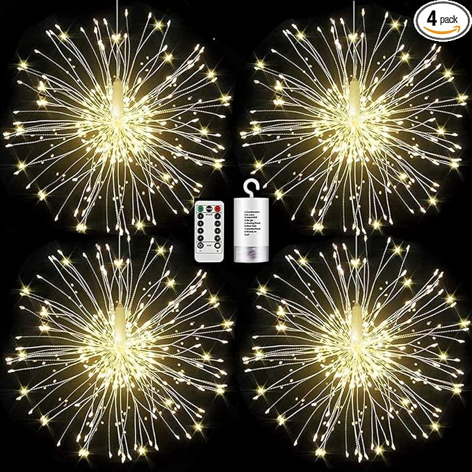 FOOING 4 Pack Firework Lights Led Copper Wire Star String Lights 8 Modes Battery Operated Fairy L... | Amazon (US)