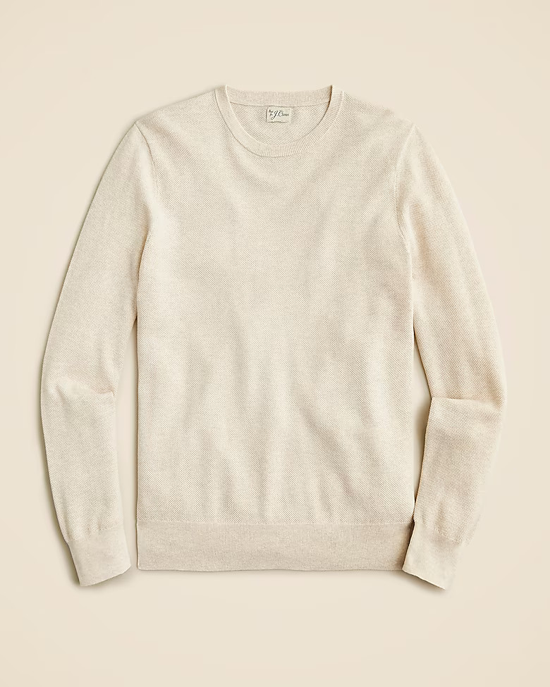 Cotton piqué-stitch crewneck sweater | J. Crew US
