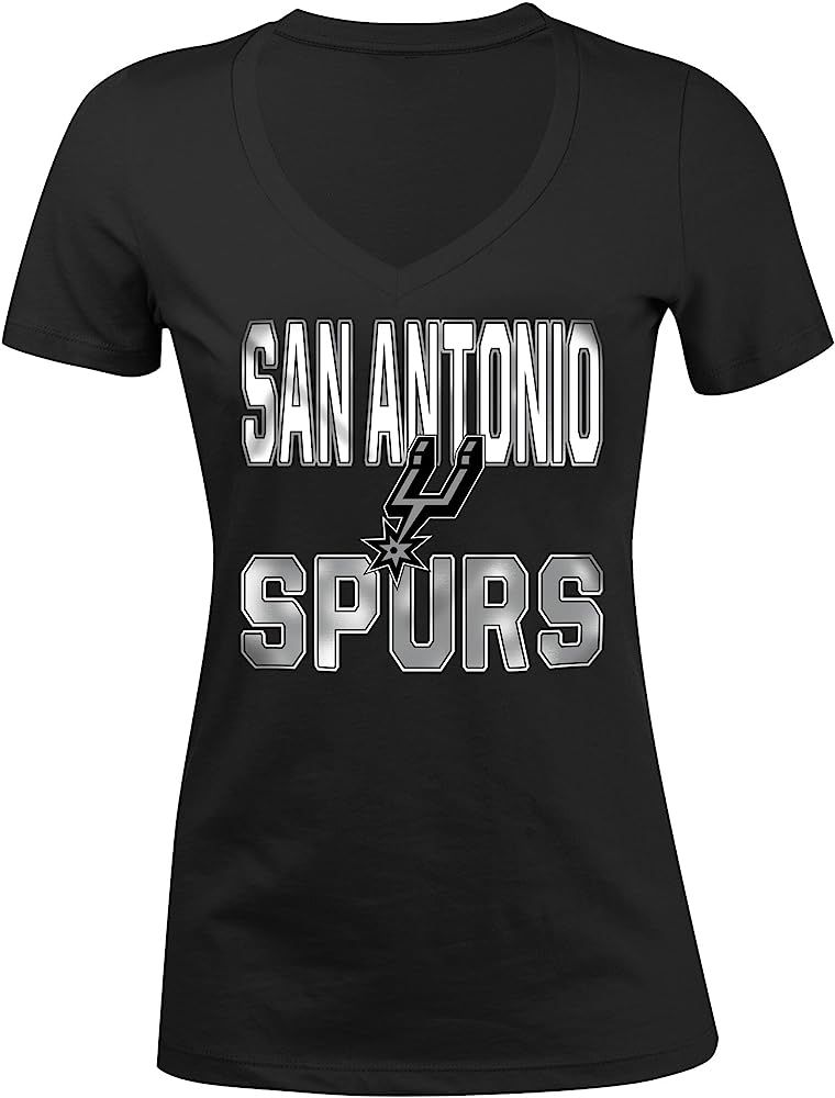 NBA San Antonio Spurs Women's Baby Short sleeve V Neck Tee, Black, Large | Amazon (US)
