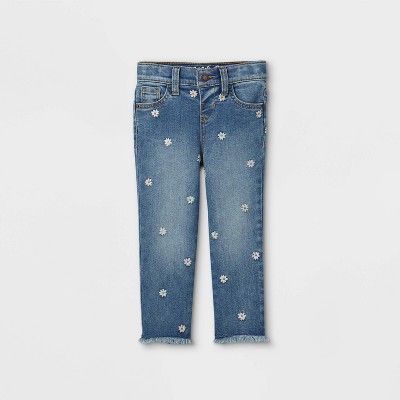 Toddler Girls' Adaptive High-Rise Floral Embroidered Skinny Jeans - Cat & Jack™ Medium Wash | Target