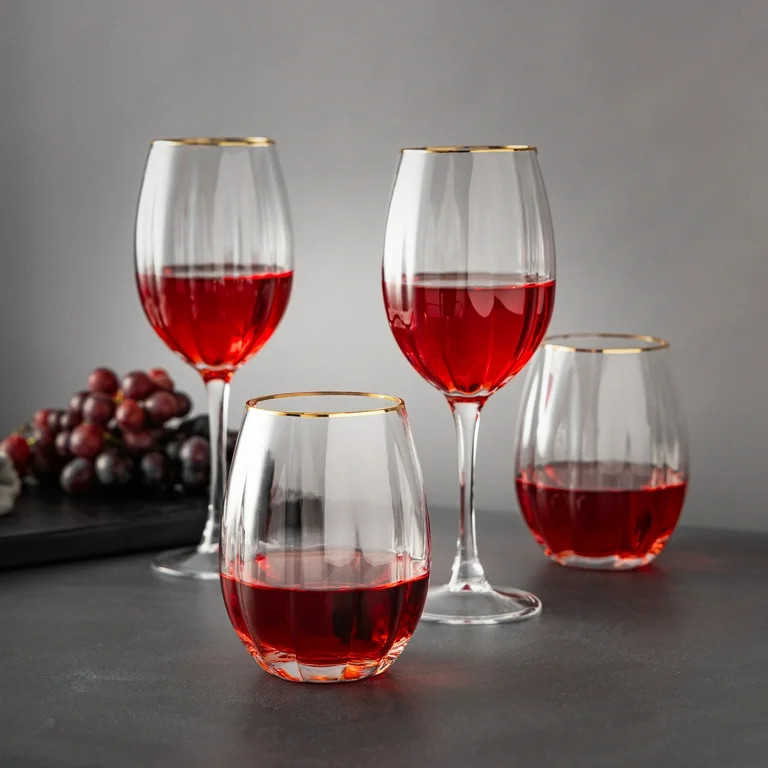 Thyme & Table 16 fl oz & 18 fl oz Scalloped Wine Glasses with Gold Rim, Set of 4 | Walmart (US)