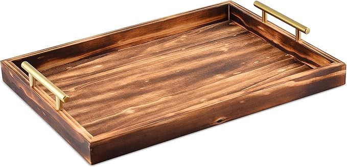JANA Decorative Tray with Golden Handles | 18" x 13" | Large Wooden Serving Tray for Ottoman | Co... | Amazon (US)