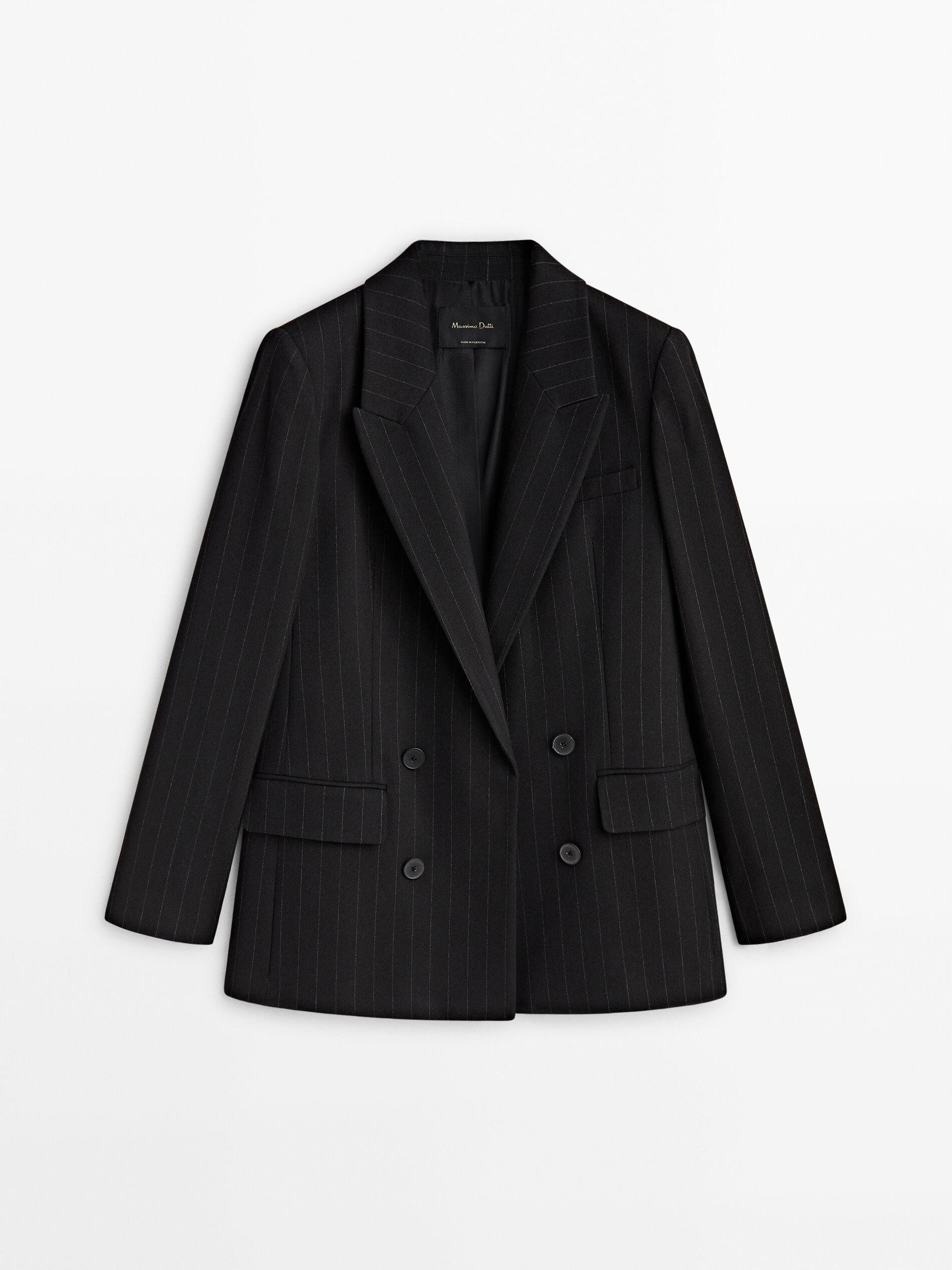 False crossover pinstriped suit blazer | Massimo Dutti US