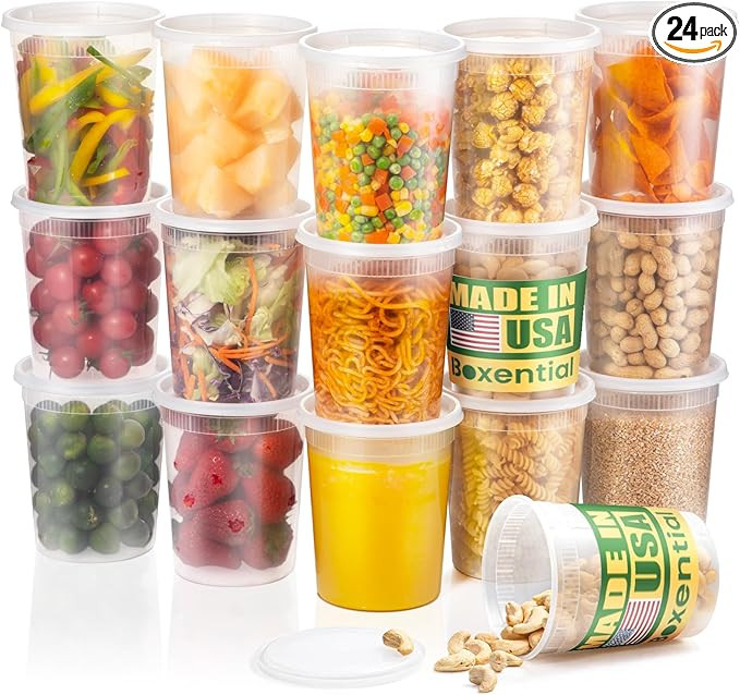 32 oz Deli Containers with Lids [24 Set] – Made in USA, BPA-Free Plastic Food Containers, Freez... | Amazon (US)