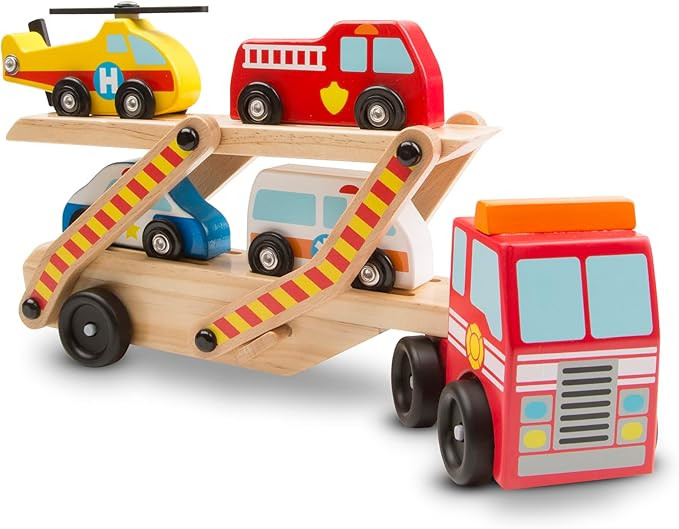 Melissa & Doug Wooden Emergency Vehicle Carrier Truck With 1 Truck and 4 Rescue Vehicles | Amazon (US)