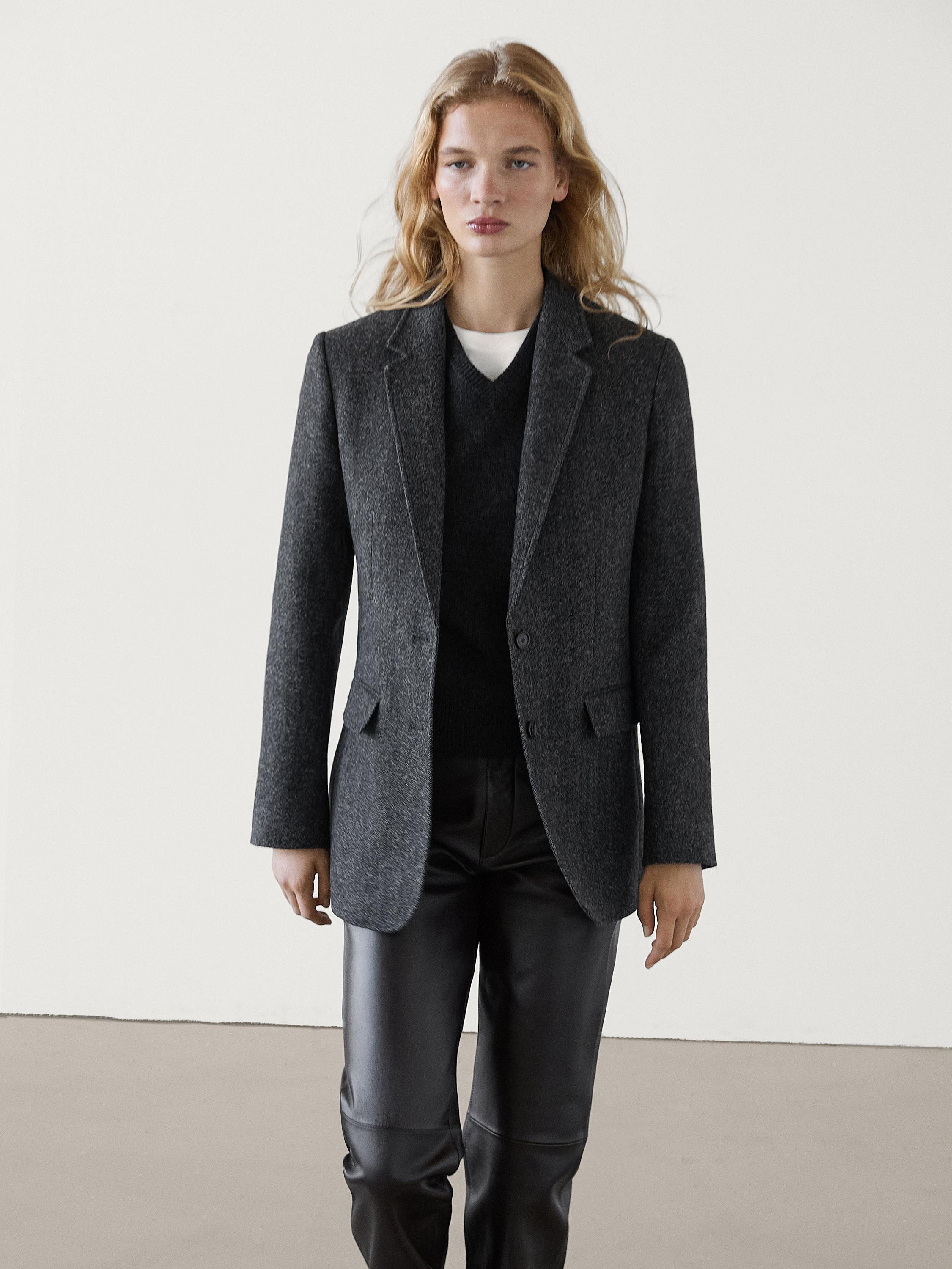 Herringbone wool blend blazer | Massimo Dutti UK
