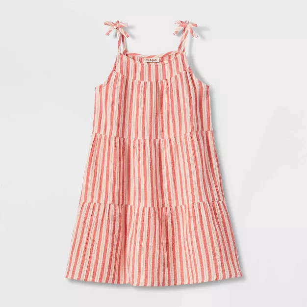 Girls' Striped Sleeveless Tiered Dress - Cat & Jack™ Coral | Target