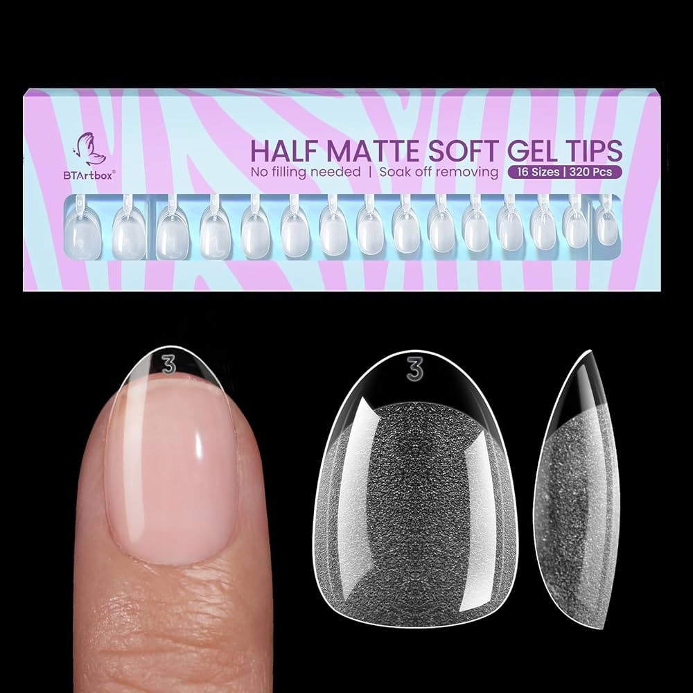 BTArtbox Extra Short Almond Nail Tips - 320pcs Half Matte Soft Gel Tips, Acrylic Pre-Shaped Fake ... | Amazon (US)