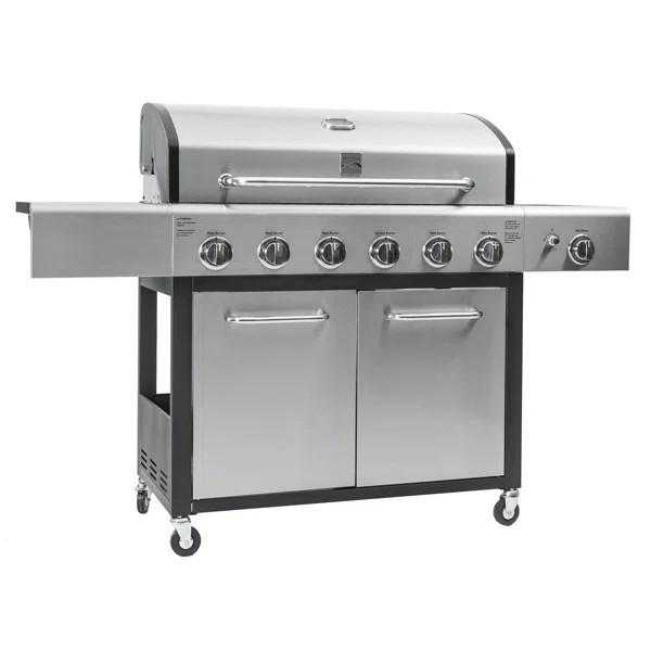 Kenmore 6 - Burner Free Standing Liquid Propane 73000 BTU Gas Grill with Side Burner and Cabinet | Wayfair North America