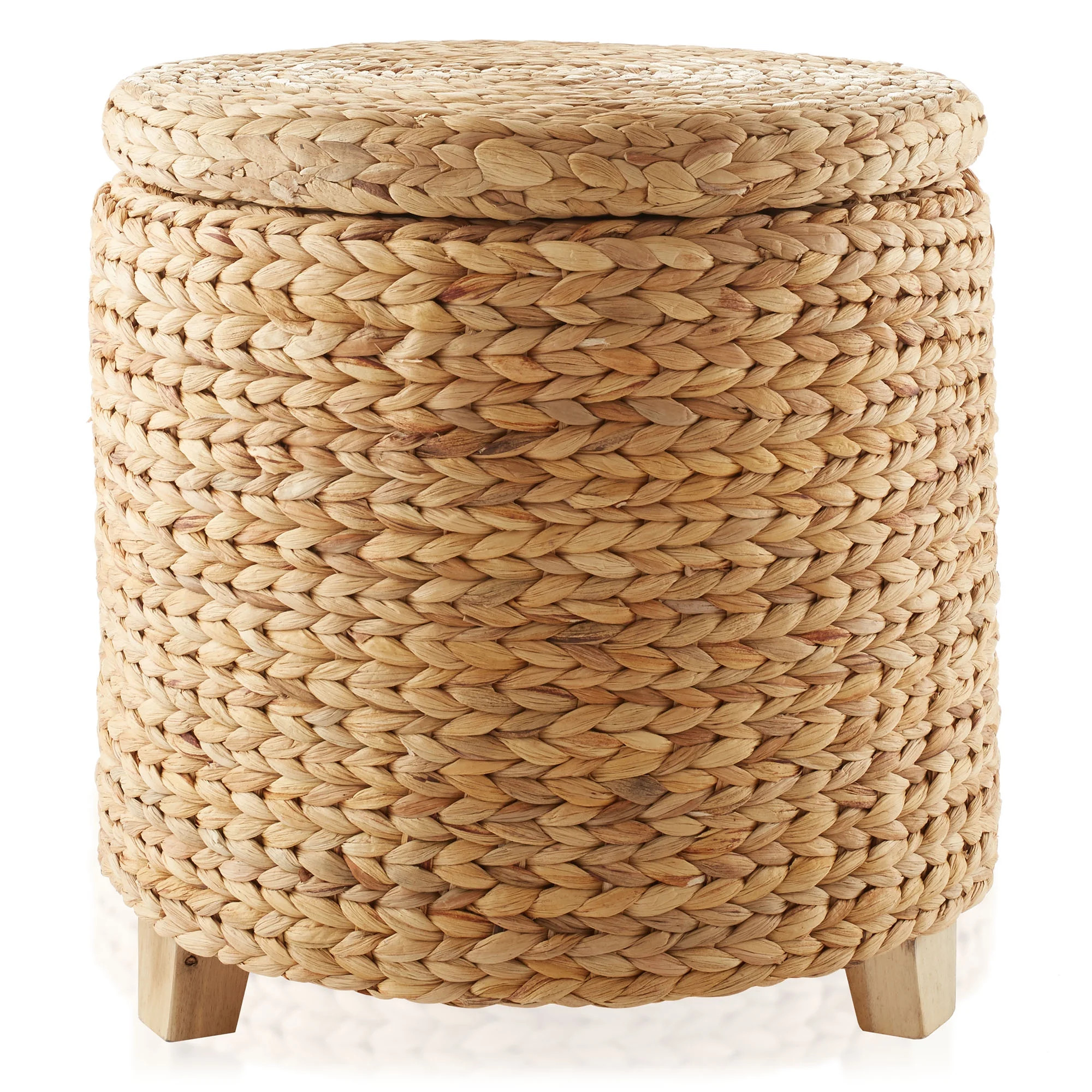 Casafield 17" Round Storage Ottoman with Lid - Natural, Handwoven Footstool for Living Room, Bedr... | Walmart (US)