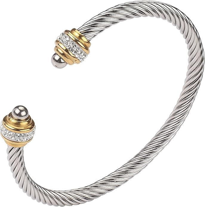 Cable Bracelet for Women, Twisted Cable Wire Bangles Bracelets Two Tone Women Jewelry | Amazon (US)