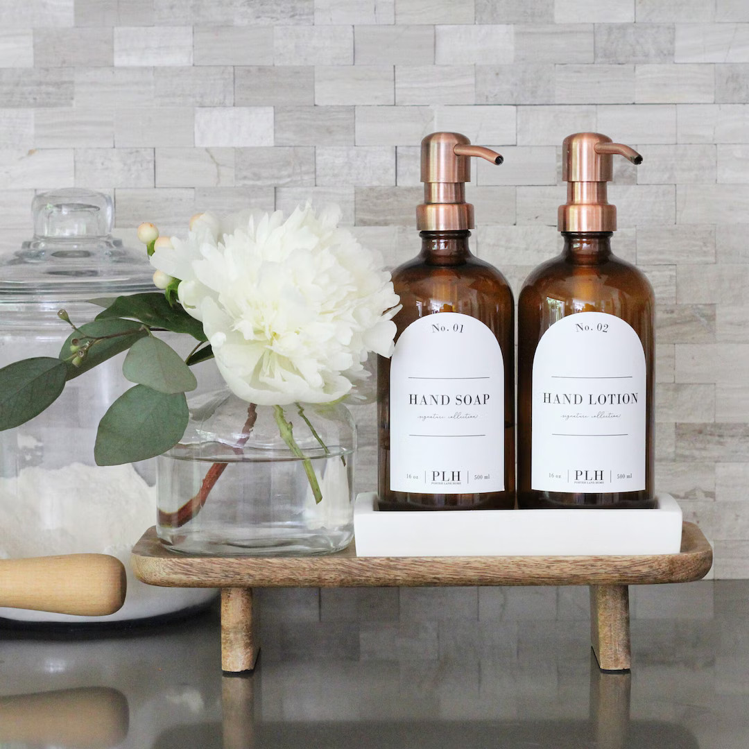 Amber Glass Bottle | Reusable Glass Soap Pump | Lotion Dispenser | Kitchen Dish Soap | Bathroom S... | Etsy (US)