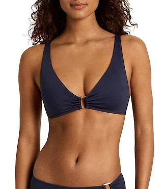 Lauren Ralph Lauren Beach Club Solid Ring Over The Shoulder Bra Swim Top & Ring Hipster Swim Bott... | Dillard's