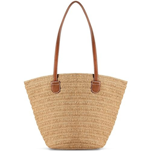Pleneal Straw Beach Bags for Women - Women Beach Handmade Woven Tote Bag, Summer Mesh Hollow Shoulder Bag for Holiday | Amazon (US)