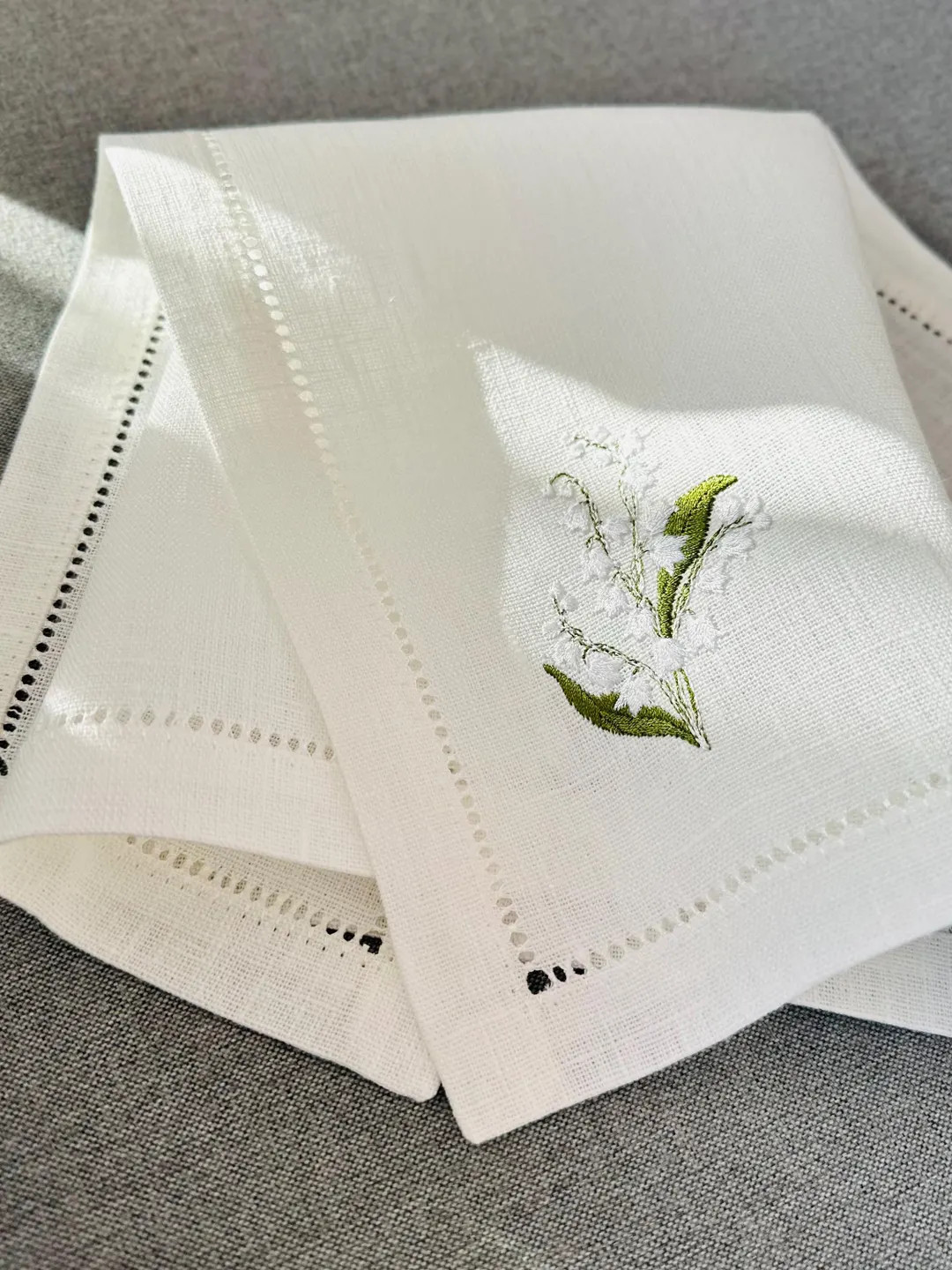 Embroidered Linen Napkins | Lily of the Valley Floral Table Decor - Etsy | Etsy (US)
