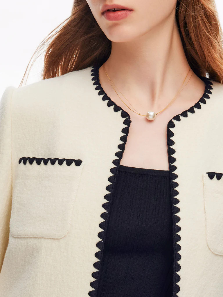 100% Wool Contrast Trim Women Crop Jacket | GOELIA