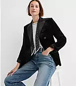 Satin Trim Velvet Tuxedo Blazer | LOFT
