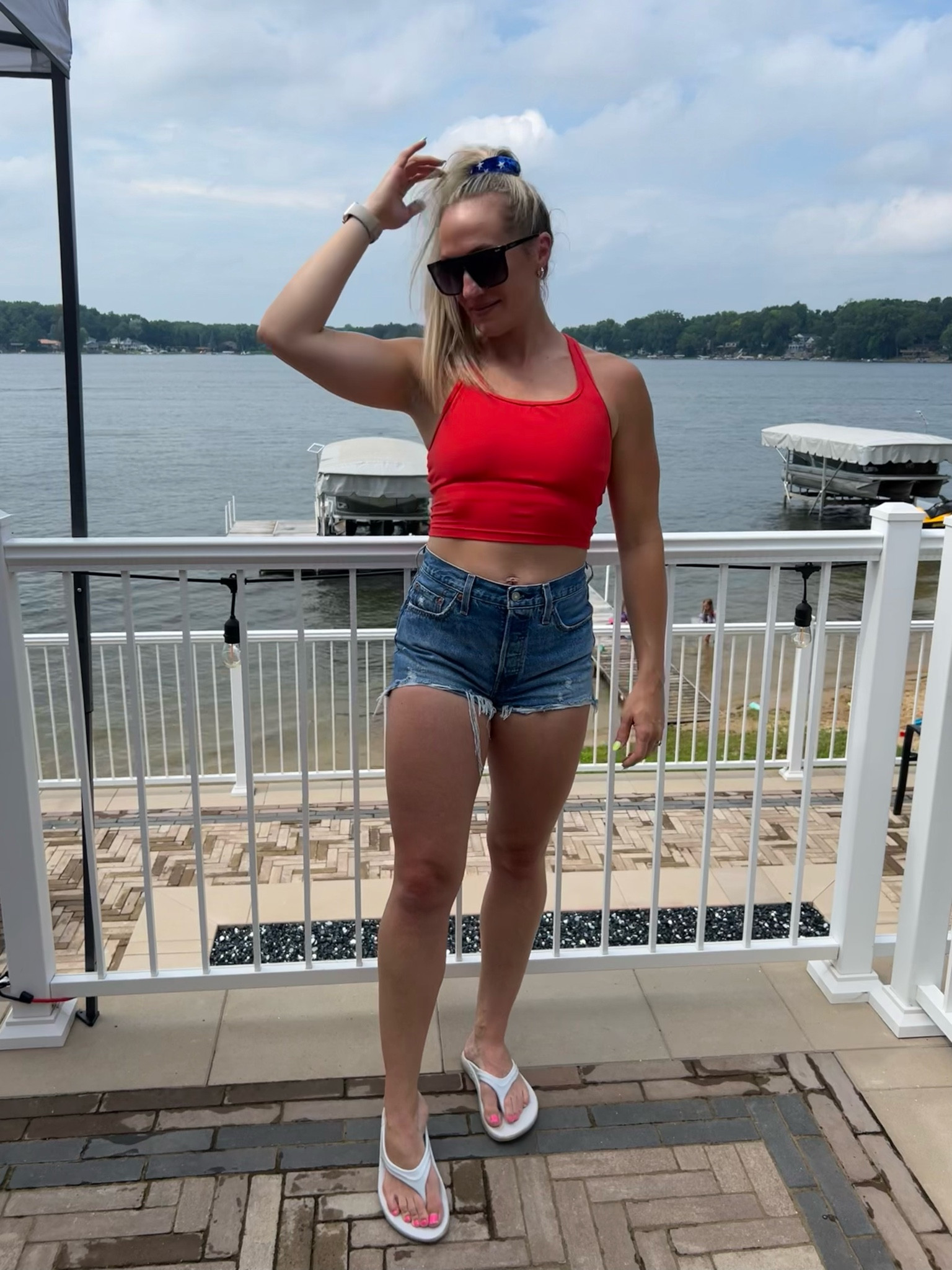 The cutest summer outfit idea! Crop tank top, crop top, Levi shorts, denim shorts, cut off shorts, summer outfit, white shoes, white sneakers, red white and blue, 4th of July outfit idea, Fourth of July outfit idea, Crz yoga, amazon outfit, cheap outfit, budget friendly outfit, mom outfit, 4th of July hair accessories, 4th of July scrunchie

#LTKTravel #LTKSummerSales #LTKSeasonal