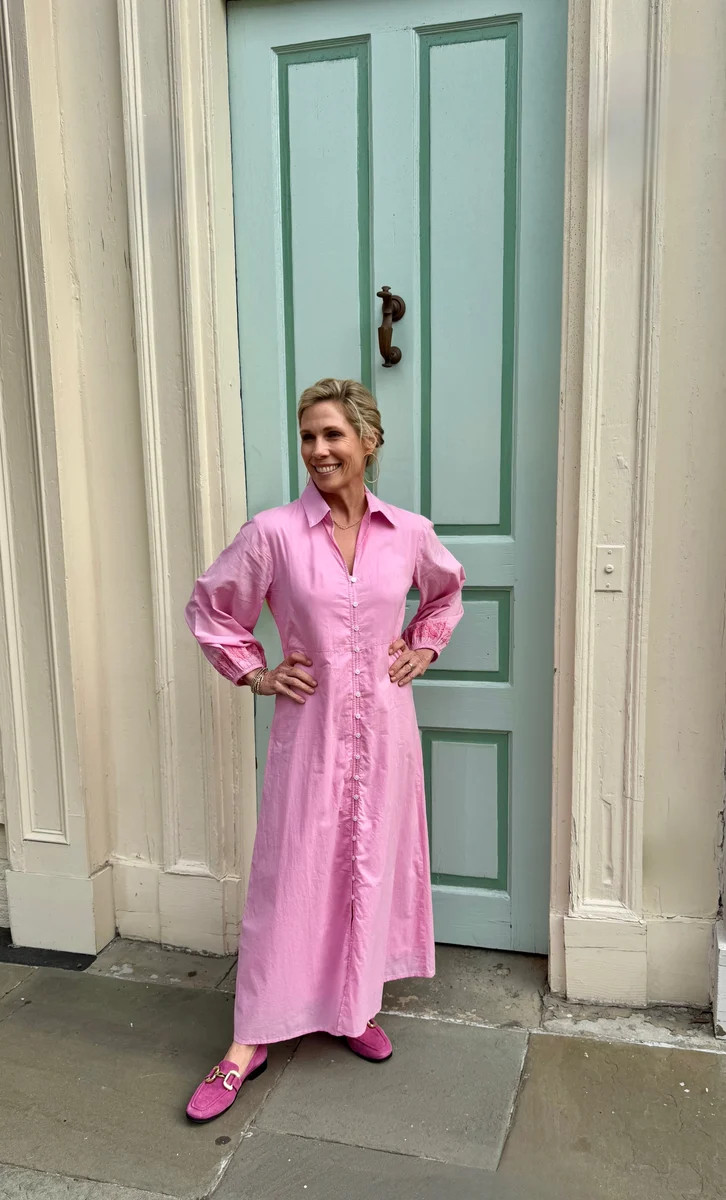Kelly Maxi Dress Pink with Pink Embroidery | Madison Mathews