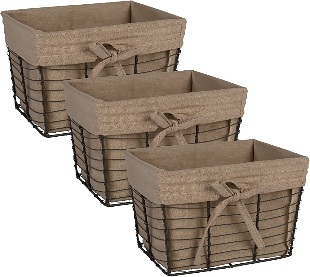 DII Farmhouse Chicken Wire Storage Baskets with Liner, Small, Vintage Taupe, 9x7x6", 3 Piece | Amazon (US)