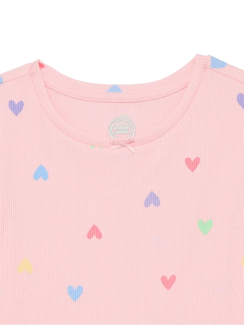 Wonder Nation Girls Printed Rib Tee with Short Sleeves, Sizes 4-10 | Walmart (US)