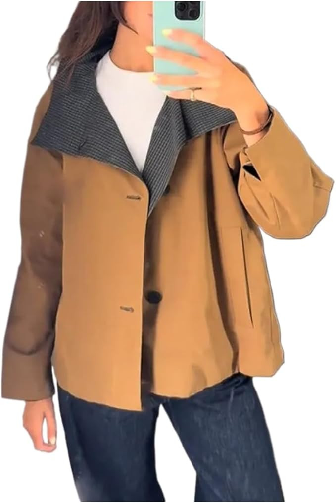 Women Double Sided Versatile For Autumn Casual Plaid Long Sleeve Loose Fit Lapel Workwear Top Jac... | Amazon (US)