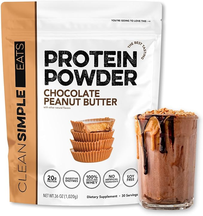 Clean Simple Eats Whey Protein Powder, Chocolate Peanut Butter Flavor Naturally Sweetened, 100% G... | Amazon (US)