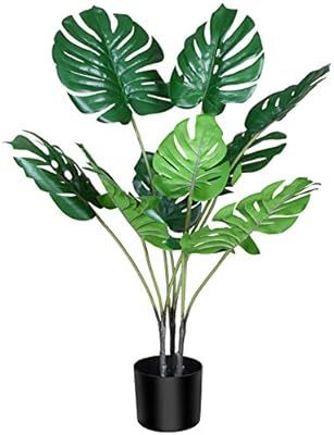 CROSOFMI Artificial Monstera Deliciosa Plant 37" Fake Tropical Palm Tree with 9 Leaves in Pot for... | Amazon (US)