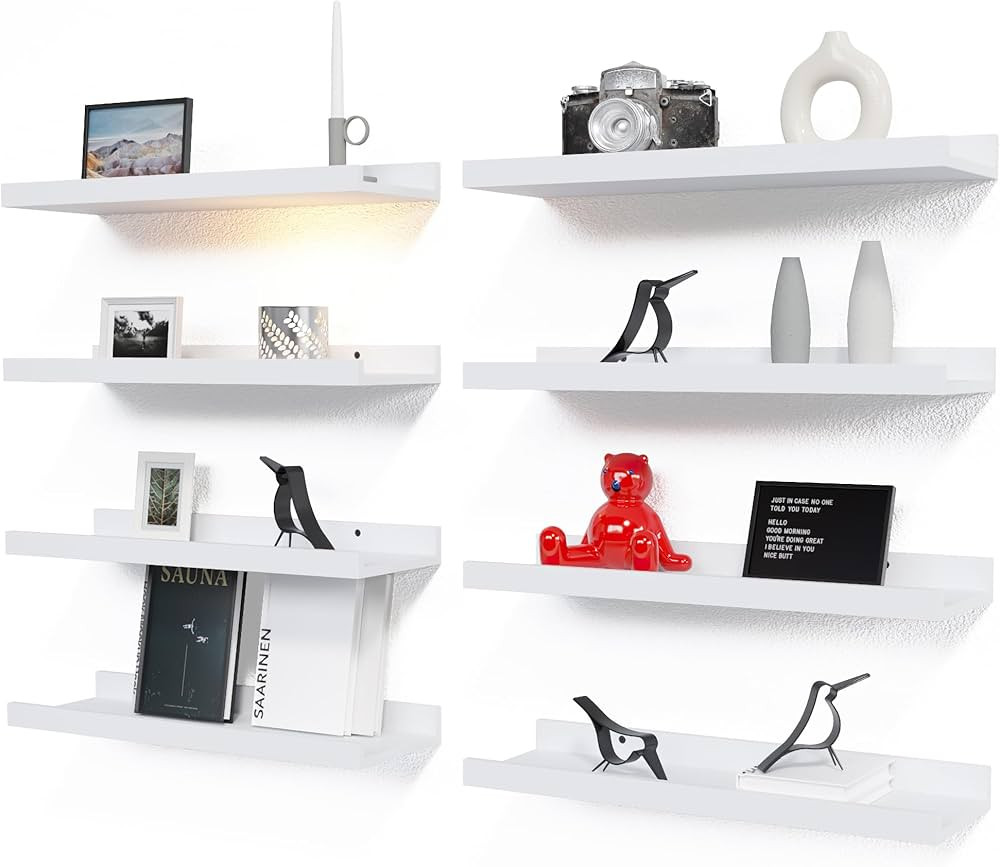 RICHER HOUSE 8 Set Floating Wall Mounted Shelves, Nursery Hanging Book Shelves with Lip for Stora... | Amazon (US)