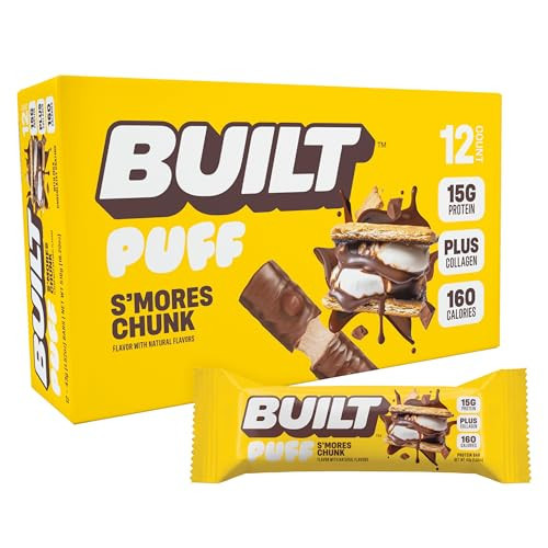 Built Bar, Puff Protein Bars, S'mores Chunk Puff, 15g Protein Snacks, On-The-Go Bars, Only 160 Calories, 9g Sugar, Collagen, Not Gluten Free, 12 Count | Amazon (US)
