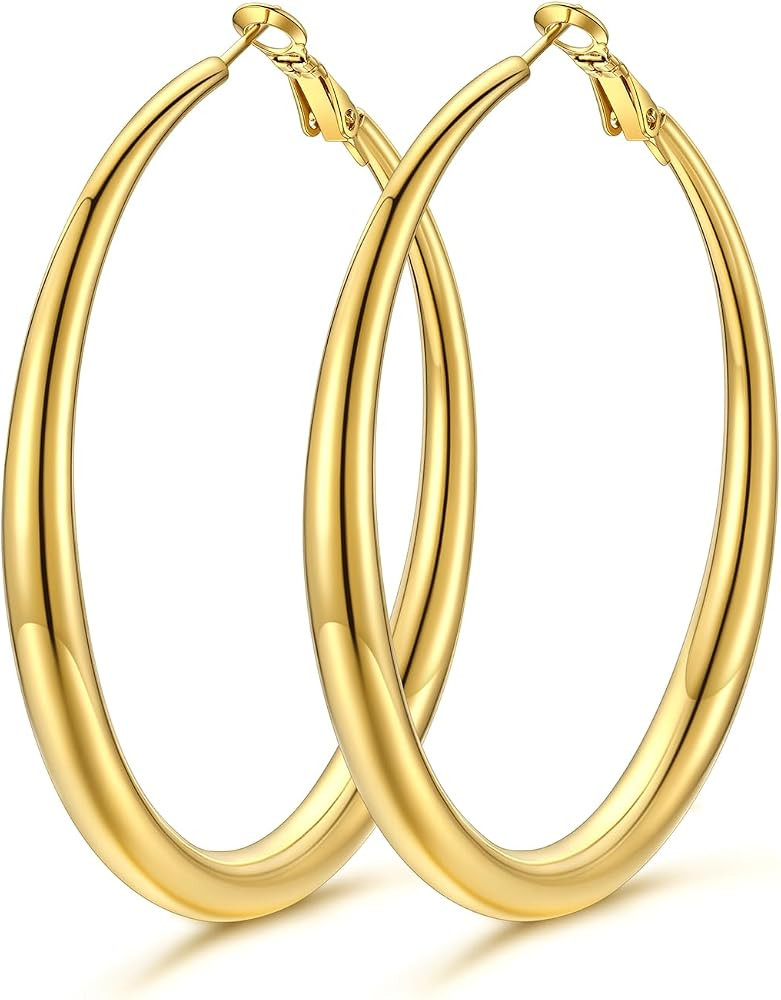 KeyStyle 5mm Thick Hoop Earring\uff0cLarge Gold Hoop Earrings for Women | Amazon (US)