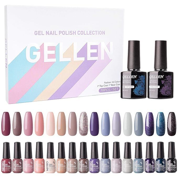 Gellen Gel Nail Polish Kit 16 Colors With Top Base Coat - Popular Nude Grays Nail Gel Collection,... | Amazon (US)