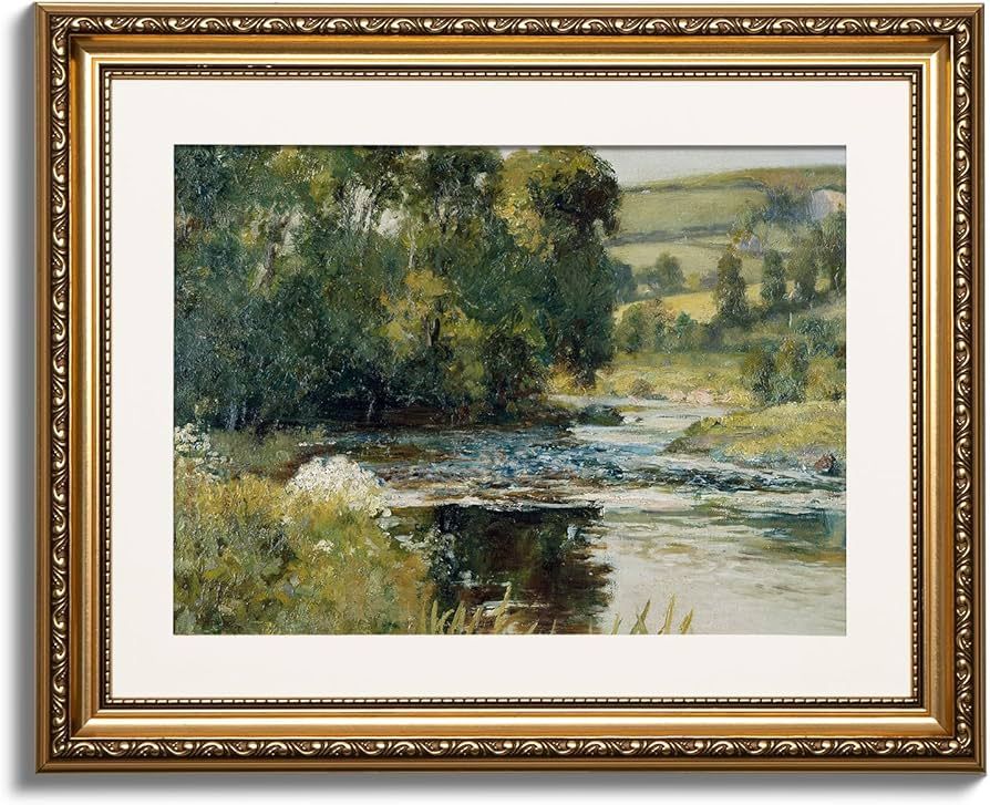 ARPEOTCY Vintage Gold Framed Wall Art, 13x16 inch Nature Streamside Retro Paintings, Canvas Print... | Amazon (US)