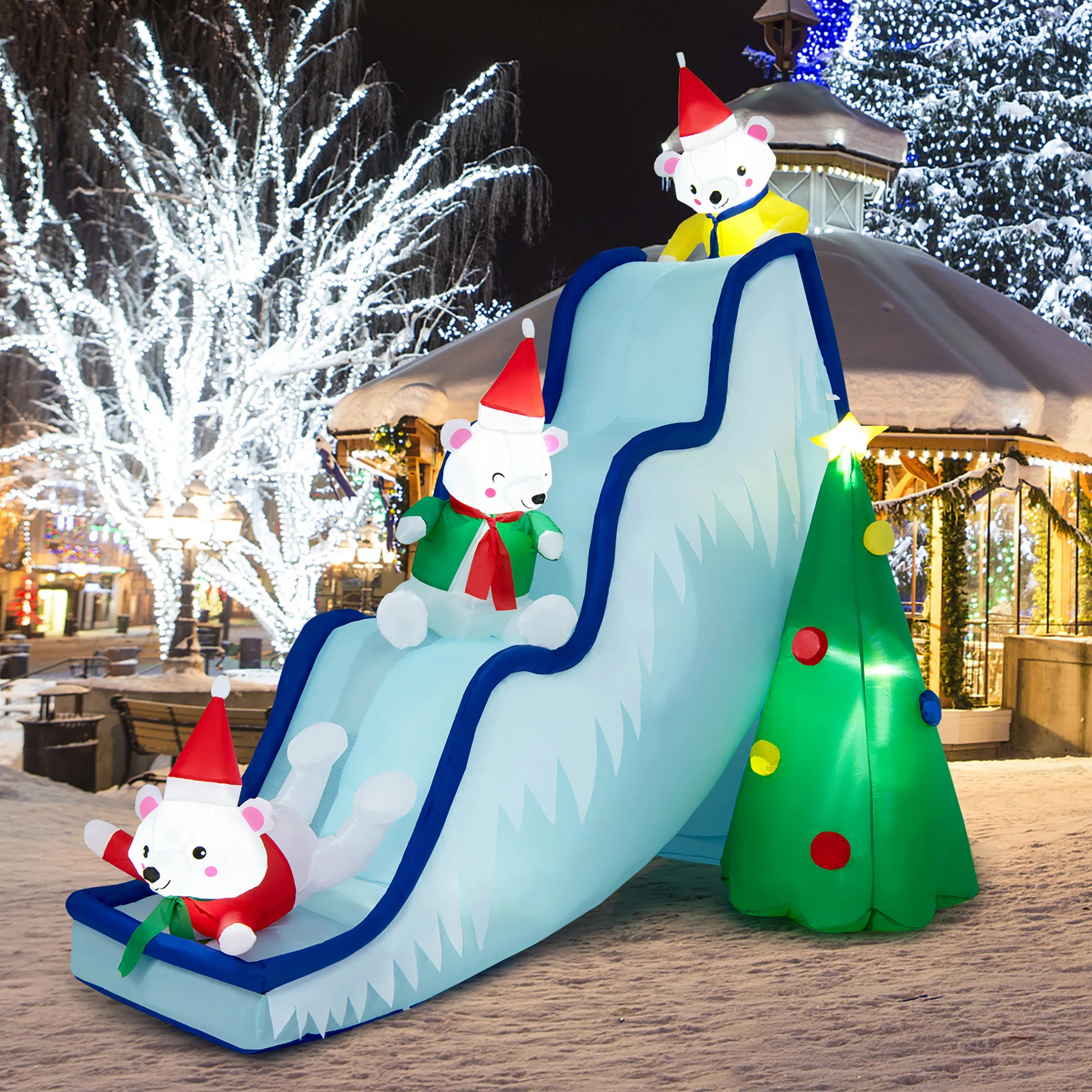 Polar Bear Slide Scene Decoration, Blowup Christmas Inflatable | Wayfair North America