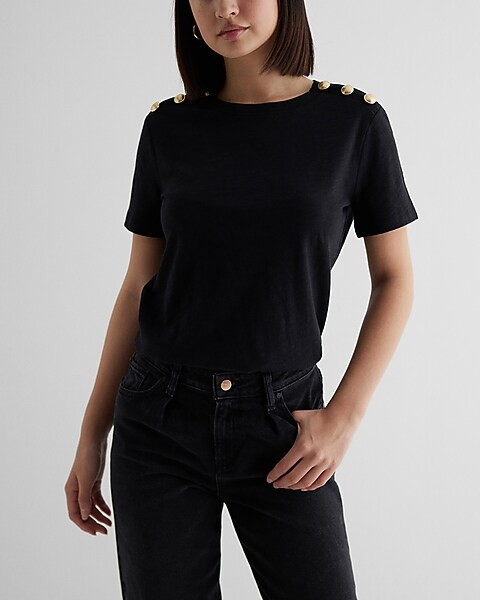 Skimming Novelty Button Crew Neck Tee | Express