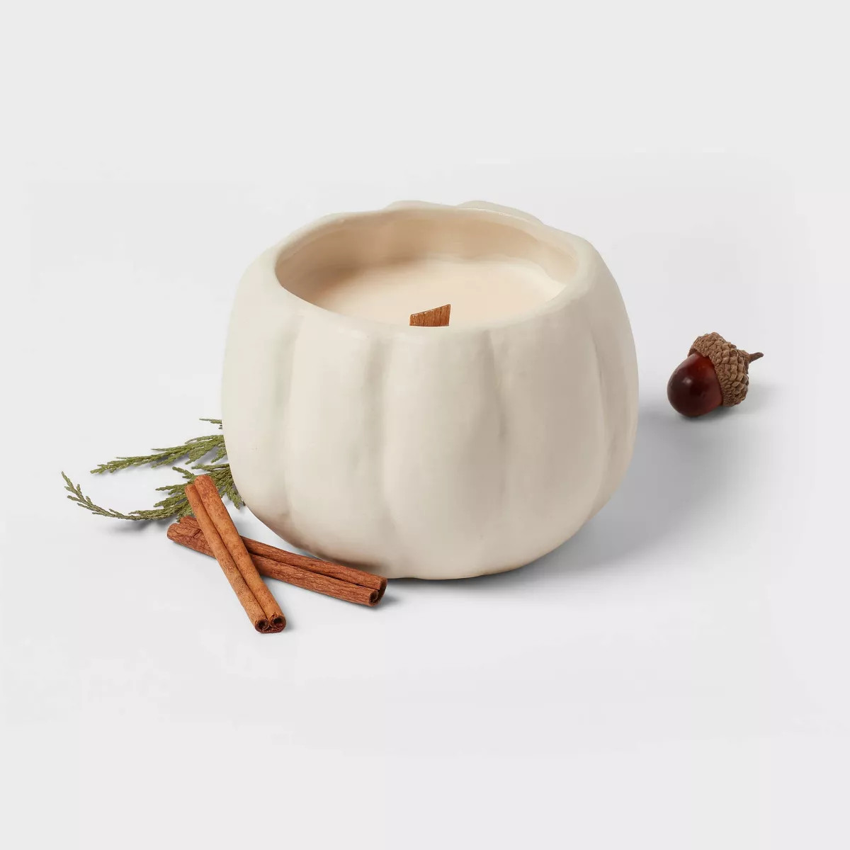 12oz Brushed Abstract Pumpkin Ceramic with Woodwick and Dustcover Acorn + Black Pine Candle - Thr... | Target