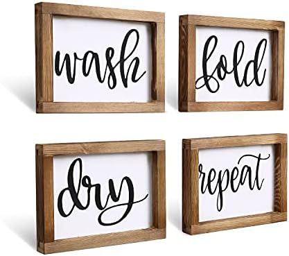 Amazon.com: Mokof Laundry Room Decor Wash Fold Dry Repeat Mini Signs Set of 4, Farmhouse Laundry ... | Amazon (US)
