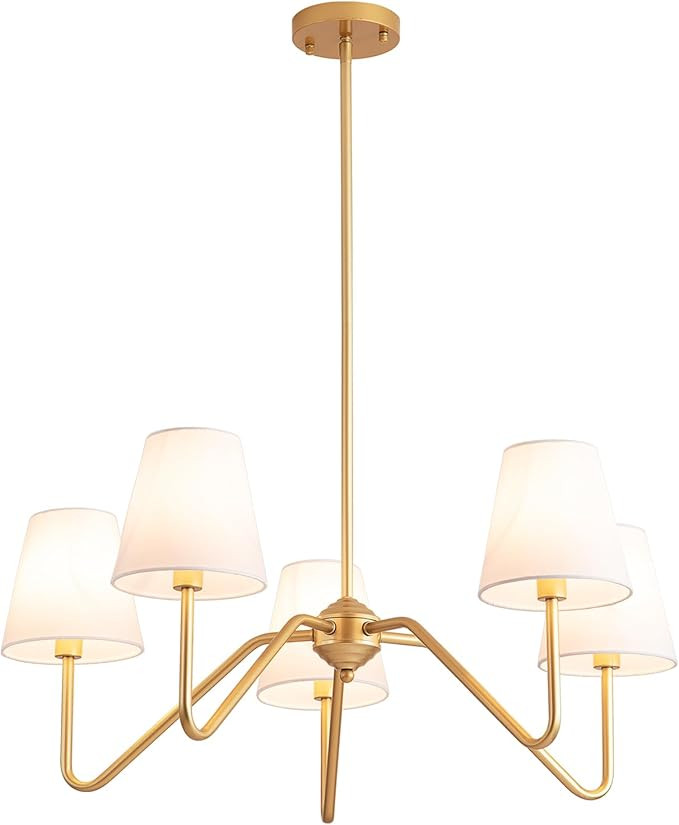 9MMML 30.5" 5 Arms Gold Chandelier, 5 Lights Kitchen Island Lighting with White Fabric Shade,Dini... | Amazon (US)
