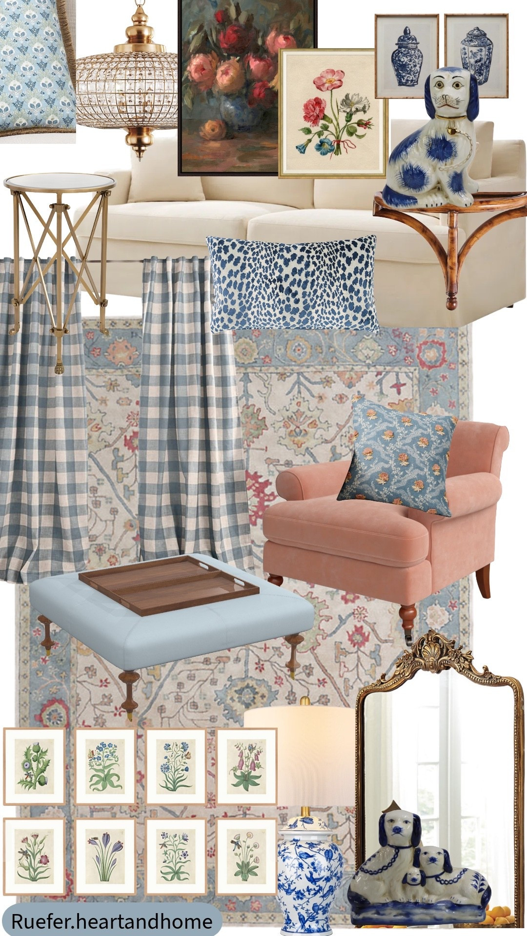 French country spring decor… upholstered velvet chair, custom square ottoman with tray, floral rug, staffordshire style dog figurine, curtains, wall shelf, ornate gold mirror, metal accent table, framed floral art, chinoiserie lamp, framed botanical art, slipcovered sofa, pillows

#LTKHome #LTKSeasonal #LTKSpringSale