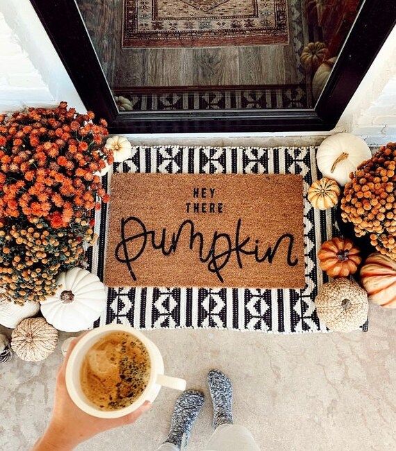 Hey There Pumpkin  fall decor  hello welcome mat  outdoor | Etsy | Etsy (US)