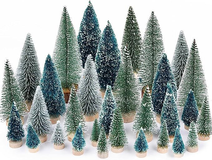 DearHouse 31PCS Artificial Mini Christmas Trees, Mini Pine Tree Sisal Trees with Wood Base Bottle... | Amazon (US)