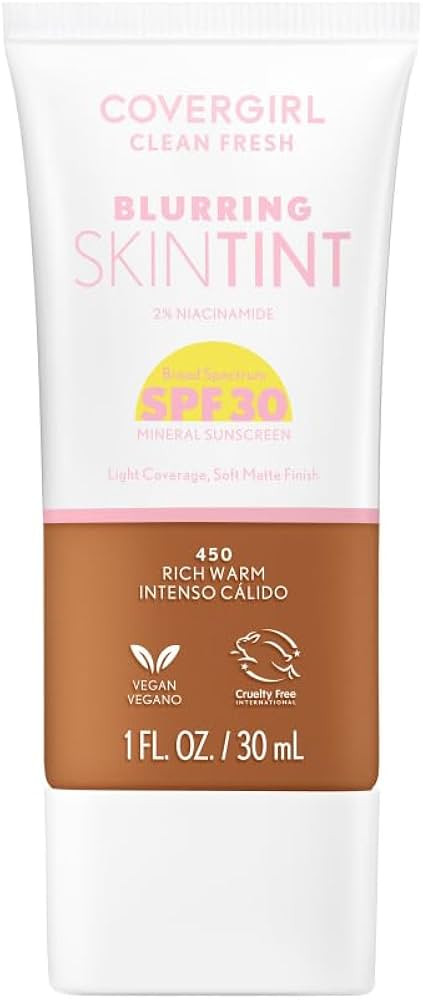 COVERGIRL Clean Fresh Blurring Skin Tint with SPF 30, 450 Rich Warm, Liquid Foundation, Soft Matt... | Amazon (US)