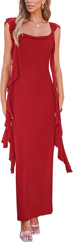 PRETTYGARDEN Women's 2026 Summer Wedding Guest Dress Sleeveless Ruffle Formal Cocktail Party Maxi... | Amazon (US)